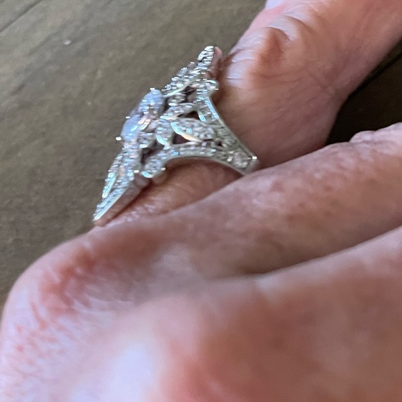 Antique Vintage Inspired Cubic Zirconia, Crystal Statement Silver Cocktail Ring - Picture 10 of 13